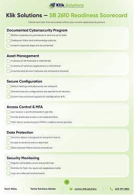 Klik Solutions: SB 2610 Readiness Scorecard